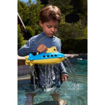 Green Toys Submarine in Yellow & blue - BPA Free, Phthalate Free, Bath Toy with Spinning Rear Propeller. Safe Toys for Toddlers, Babies