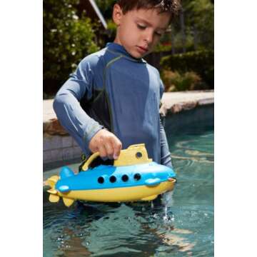 Green Toys Submarine in Yellow & blue - BPA Free, Phthalate Free, Bath Toy with Spinning Rear Propeller. Safe Toys for Toddlers, Babies