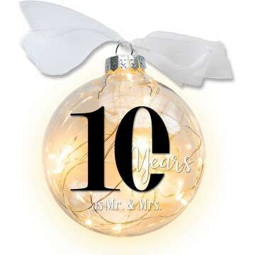 10th Wedding Anniversary Lighted Christmas Ornament - Perfect Gift for Couples