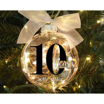 10th Anniversary Lighted Christmas Ornament Gift