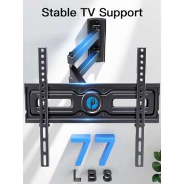 Pipishell Full Motion TV Wall Mount for Most 26-60 inch Flat & Curved TVs up to 77 lbs, Adjustable Bracket Height, Single Articulating Arm, Extension, Max VESA 400x400mm, PIMF9