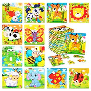 12 Pack Jigsaw Puzzles for Kids Ages 4-8 - Wooden Toddlers Puzzles 16 Pieces for Kids Party Favor Toys - Preschool Educational Learning Travel Toys for Toddlers 3 4 5 Years Old Boys and Girls