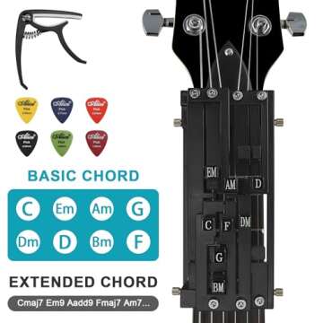 FormiPow Guitar Chord Presser, Guitar Chord Helper with Guitar Pick & Capo, 11 Chords Presser for Guitar, Guitar Learning Aid Tool Kit for Beginners Friends (Black)