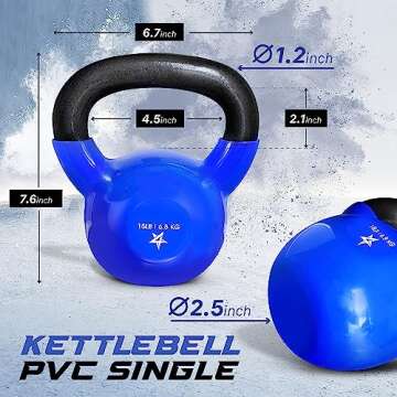 Yes4All 15 lb Kettlebell Weight Vinyl Coated Cast Iron for Dumbbell Weights Exercises, Gym, Fitness, Full Body Workout Equipment Push up, Grip and Strength Training, Blue