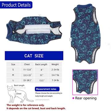 kzrfojy Cat After Surgery Recovery Suit / Onesie for Surgical Abdominal Wound Or Skin Diseases E-Collar Alternative Wear Cat Neutering Bodysuit Wear (Dark-Blue-M)