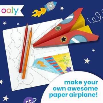 Ooly DIY Paper Airplane Book, 24 Paper Planes & Stickers, Kit Includes 12 Completed, 6 Blank and 6 Color-in Planes, Great Summer Arts & Crafts Activities for Boys and Girls