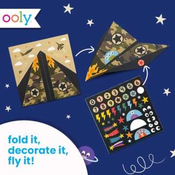 Ooly DIY Paper Airplane Book, 24 Paper Planes & Stickers, Kit Includes 12 Completed, 6 Blank and 6 Color-in Planes, Great Summer Arts & Crafts Activities for Boys and Girls