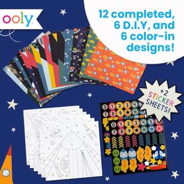 Ooly DIY Paper Airplane Book, 24 Paper Planes & Stickers, Kit Includes 12 Completed, 6 Blank and 6 Color-in Planes, Great Summer Arts & Crafts Activities for Boys and Girls