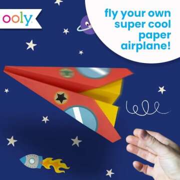 Ooly DIY Paper Airplane Book, 24 Paper Planes & Stickers, Kit Includes 12 Completed, 6 Blank and 6 Color-in Planes, Great Summer Arts & Crafts Activities for Boys and Girls