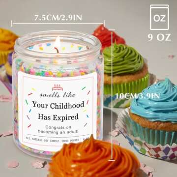 Homsolver 18th Birthday Gifts for Girls Boys, Birthday Candles Gifts for 18 Year Old Girls Boys, Your Childhood Has Expired Handmade Candles (Vanilla Birthday Cake Scent with Sprinkles)