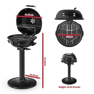 Vayepro Electric Grill Outdoor, Electric Barbecue Grill,15-Serving Nonstick Removable Stand Patio Grill,1800W Portable BBQ Grill for Cooking,Double Layer Design