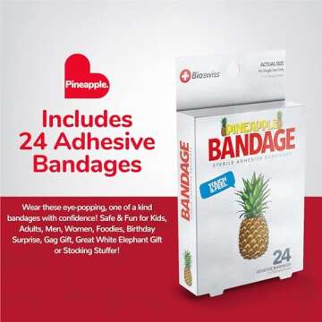 BioSwiss Bandages, Pineapple Shaped Self Adhesive Bandage, Latex Free Sterile Wound Care, Fun First Aid Kit Supplies for Kids, 24 Count