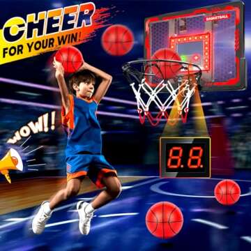 Indoor Basketball Hoop Toy for Kids, Pro Basketball Hoop Over The Door - Sports Gifts for Boys 6-12+ Year Old - Basketball Boys Toys Ages 6 7 8 9 10 11 12