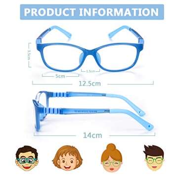 FONHCOO Blue Light Blocking Glasses for Kids, Boys & Girls Unbreakable Frame Computer Gaming TV Phone Glasses with Glasses Strap, for Children Age 5-10