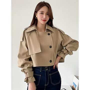 TWAZO Women's Windbreaker Warm Comfortable Epaulettes Design Raglan Sleeve Trench Coat Fashion Charming Unique Lovely (Color : Khaki, Size : Small)