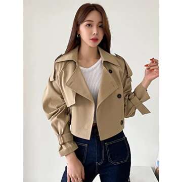 TWAZO Women's Windbreaker Warm Comfortable Epaulettes Design Raglan Sleeve Trench Coat Fashion Charming Unique Lovely (Color : Khaki, Size : Small)