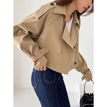 TWAZO Women's Windbreaker Warm Comfortable Epaulettes Design Raglan Sleeve Trench Coat Fashion Charming Unique Lovely (Color : Khaki, Size : Small)