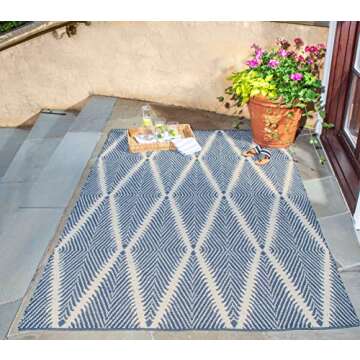 Erin Gates by Momeni River Beacon Denim Hand Woven Indoor Outdoor Area Rug, 7'6" X 9'6" size Mat for Living Room, Bedroom, Dining Room, Nursery, Hallways, and Home Office