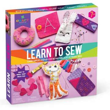 Craft-tastic Learn to Sew Kit – 7 Fun Projects and Reusable Materials to Teach Basic Sewing Stitches, Embroidery & More--Ages 7+