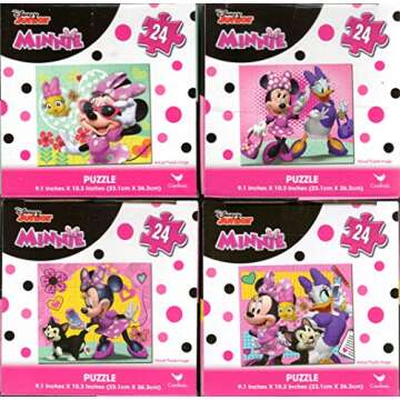 Cardinal Minnie Mouse Bundle of 4 24 Pieces in Cube Shaped Boxes. Gift Set of Puzzles for Girls Ages 5+ 10.3 Inch X 9.1 Inch Puzzle