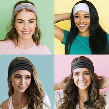 Women's Non-Slip Thick Headbands - Stretchy Sweatbands Hair Bands for Yoga, Workout, Fashion, and Everyday Wear