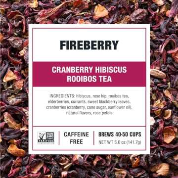 Tiesta Tea - Cranberry Hibiscus Rooibos Tea, Fireberry, Loose Leaf Herbal Tea Blend with Hibiscus and Cranberry, Currants, Rooibos Tea, Enjoy Hot or Iced, 50 Cups in Resealable Pouch - 5 Ounce