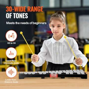 VEVOR 30 Note Glockenspiel Xylophone Bell Kit, Percussion Instrument with Mallets, Drum Sticks and Carrying Bag, Professional Glockenspiel Xylophone Percussion Instrument Set for Students & Adults