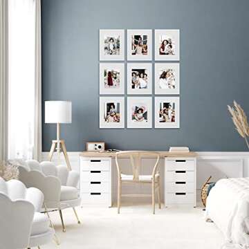 Sheffield Home 9 Piece Gallery Wall Frame Set, 11x14 Inch, Matted to 8x10 Inch, White