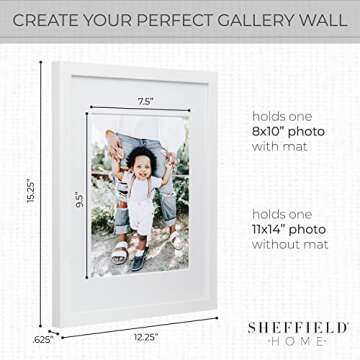 Sheffield Home 9 Piece Gallery Wall Frame Set, 11x14 Inch, Matted to 8x10 Inch, White