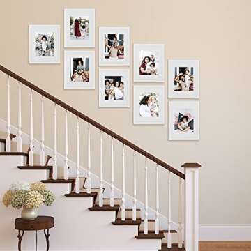 Sheffield Home 9 Piece Gallery Wall Frame Set, 11x14 Inch, Matted to 8x10 Inch, White