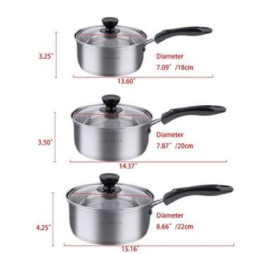 Multi-Size 6 piece Stainless Steel Pot Set, Pots and Pans Set, Cookware Sets Kitchenware Stainless Steel 3 Pots (2qt, 3qt and 4qt) By Lake Tian