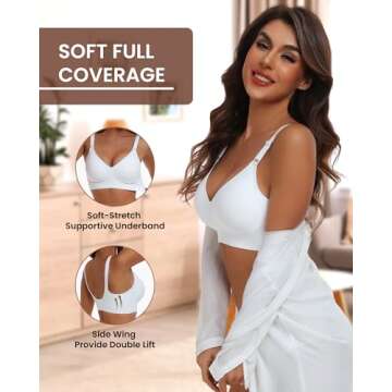 HORISUN Comfortable Bras for Women Supportive Wireless Bra Full Coverage(White S)