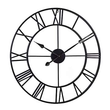 INFINITY TIME Large 30 Inch Wall Clocks for Modern Living Room Decor,Black Metal Roman Numeral Wall Clock Decorative for Dinning Room,Home Office