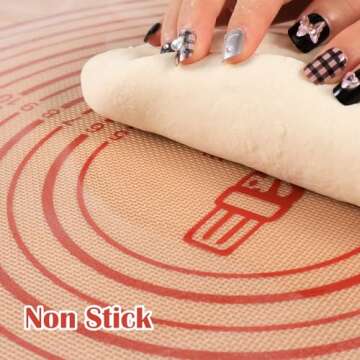 Non-slip Silicone Pastry Mat Extra Large with Measurements 16''By 26'' for Silicone Baking Mat, Counter Mat, Dough Rolling Mat,Oven Liner,Fondant/Pie Crust Mat By Folksy Super Kitchen Red