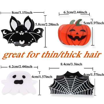 Halloween Hair Clips for Women Girls Cute Bat Spider Web Hair Claw Clips Strong Hold Non Slip Pumpkin Ghost Hair Clip Hair Grips Halloween Gifts Hair Accessories 4PCS