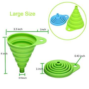 Silicone Collapsible Funnel Set of 4 Small and Large, Kitchen Funnels for Filling Water Bottle Oil Liquid Power Transfer, Foldable Cooking Gadgets Tools Food Grade