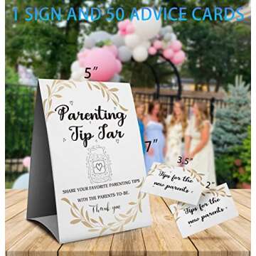 Parenting Tip Jar Sign - Advice for New Parents, Baby Shower Games - 1 Sign and 50 Advice Cards (21D)