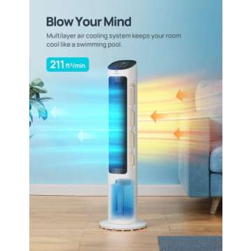 Dreo Cooling Fans That Blow Cold Air, 40" Evaporative Air Cooler, 2023 Upgrade Tower Fan for Bedroom with 80° Oscillating, Ice Packs, Remote Control, 3 Modes 4-Speed Quiet Floor Fan Home/Office