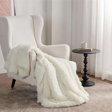 Bedsure Fluffy Cream Throw Blanket Gifts for Women, Men, Soft Fleece Cozy Fuzzy Sherpa Plush Warm Minky Thick Faux Fur Throws for Couch, Bed, Cream Decor Valentines Blanket Gifts for Her Him, 50x60