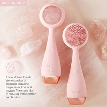 PMD Clean Pro RQ - Smart Facial Cleansing Device with Silicone Brush & Rose Quartz Gemstone ActiveWarmth Anti-Aging Massager - Waterproof - SonicGlow Vibration - Clear Pores & Blackheads