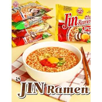 OTTOGI Jin Ramen Spicy Flavor, Authentic Korean Instant Noodle, Genuine Korean Ramen Soup Mix, Savory & Rich Gourmet Ramen 4.23oz x 4 Pack