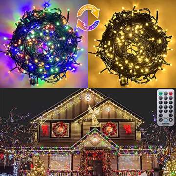 KAZOKU Christmas Light Outdoor 380LED 40FT Waterproof Fairy String Lights Extendable Half-Round Christmas Lights Remote Control 11 Lighting Modes House Indoor Yard Holiday Decorations(Warm&Multicolor)