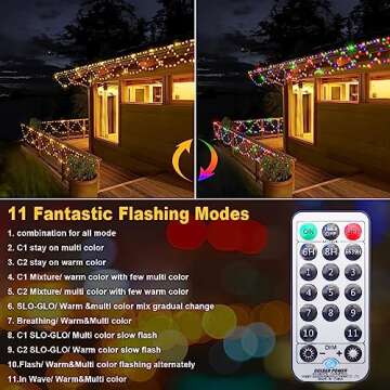 KAZOKU Christmas Light Outdoor 380LED 40FT Waterproof Fairy String Lights Extendable Half-Round Christmas Lights Remote Control 11 Lighting Modes House Indoor Yard Holiday Decorations(Warm&Multicolor)