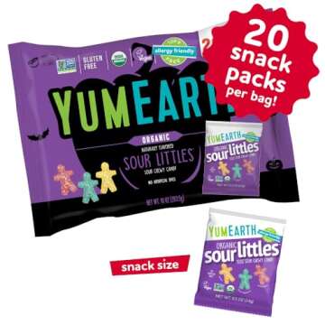 YumEarth Halloween Organic Sour Littles Chewy Candy - Allergy Friendly (Top 9 Free), No Artificial Dyes or Flavors, Non GMO, Gluten Free, Vegan Candy Snacks, Individually Wrapped - 10 oz. (Pack of 20)