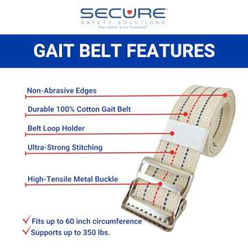 Secure Gait Belt for Seniors 60” - Quick Release Metal Buckle - Transfer Walking Gate Lift Assist Elderly PT Physical Therapy