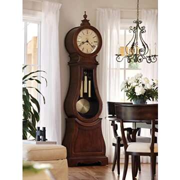 Howard Miller Arendal Grandfather Clock, Convex Glass Crystal Wood Finish with Single-Chime German Movement, Adjustable Levelers Pendulum Bob Portable Floor Clocks for Bedroom & Office