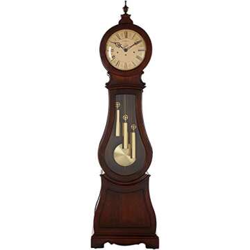 Howard Miller Arendal Grandfather Clock, Convex Glass Crystal Wood Finish with Single-Chime German Movement, Adjustable Levelers Pendulum Bob Portable Floor Clocks for Bedroom & Office