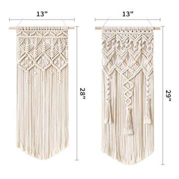 Mkono 2 Pcs Macrame Woven Wall Hanging Boho Chic Geometric Art Decor - Beautiful Bedroom Nursery Apartment Home Decoration, Gift for Girls Adults Birthday Christmas, 28" L x 13" W