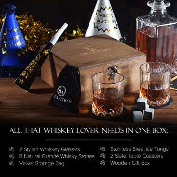 EMcollection Whiskey Glass | Whiskey Stones Set | Bourbon Gifts for Men | Whiskey Accessories | Wiskey Chilling Stones | Ideal Valentine Gift for Men, Her, Him