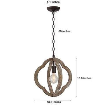 DOCHEER Farmhouse 1-Light Vintage Rustic Wooden Chandelier Orb Wood Chandeliers Ceiling Pendant Lamp Kitchen Light Fixtures for Dining Room,Island, Entryway, Foyer, Hallway